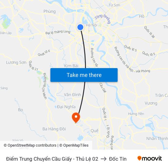 Điểm Trung Chuyển Cầu Giấy - Thủ Lệ 02 to Đốc Tín map