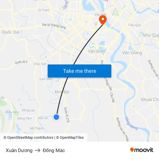 Xuân Dương to Đống Mác map