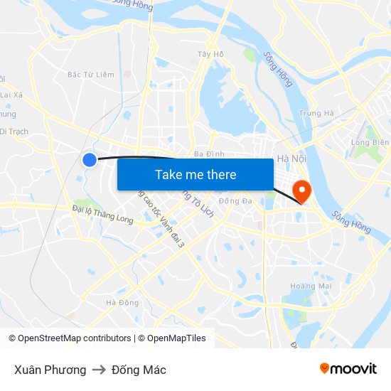 Xuân Phương to Đống Mác map