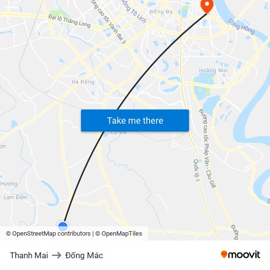 Thanh Mai to Đống Mác map