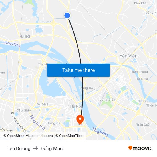 Tiên Dương to Đống Mác map