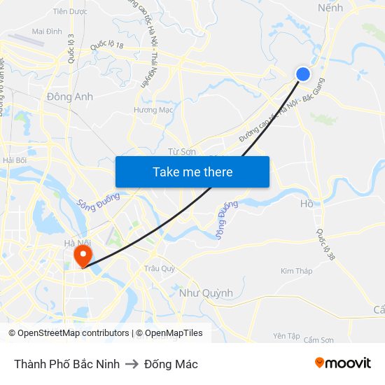 Thành Phố Bắc Ninh to Đống Mác map