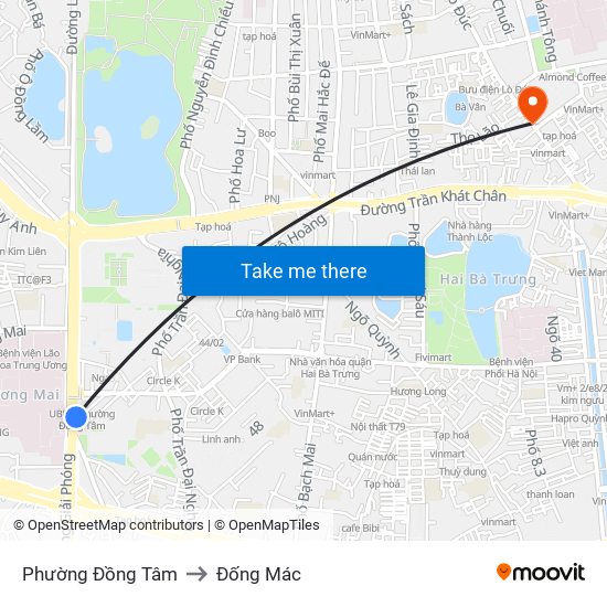 Phường Đồng Tâm to Đống Mác map