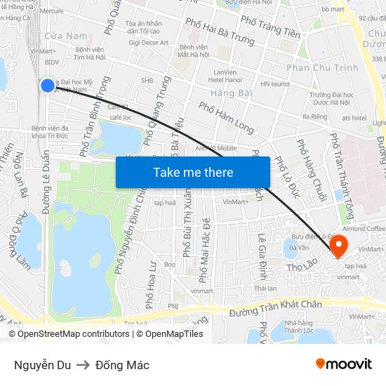 Nguyễn Du to Đống Mác map