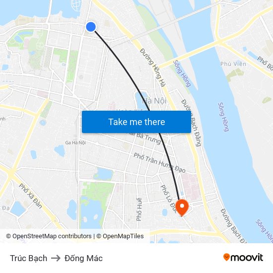 Trúc Bạch to Đống Mác map