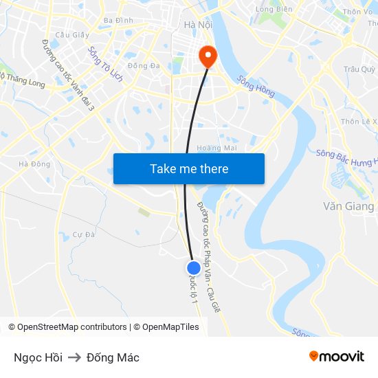 Ngọc Hồi to Đống Mác map