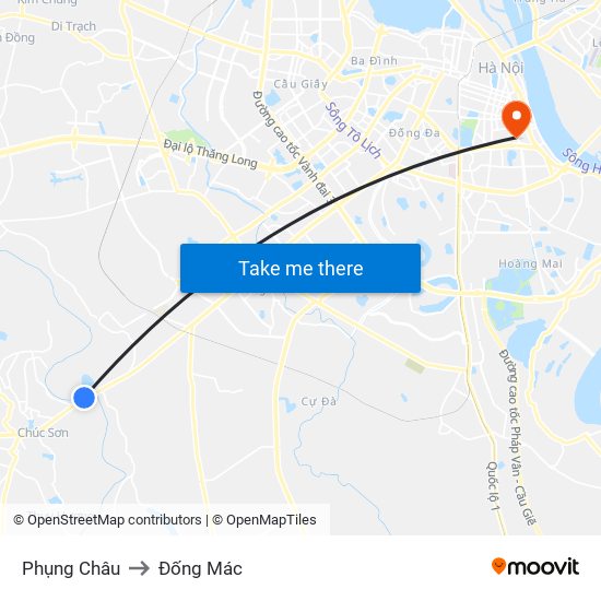 Phụng Châu to Đống Mác map