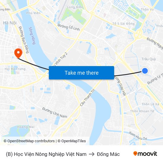 (B) Học Viện Nông Nghiệp Việt Nam to Đống Mác map