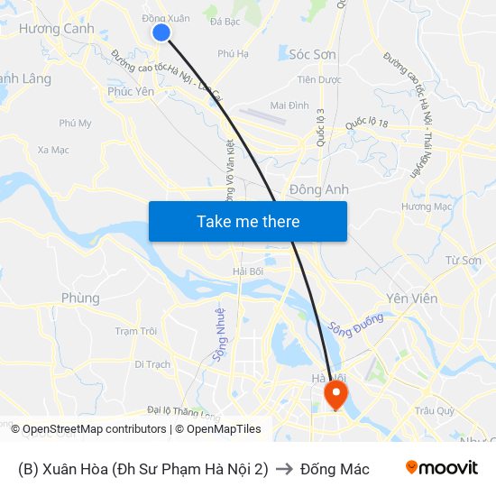 (B) Xuân Hòa (Đh Sư Phạm Hà Nội 2) to Đống Mác map