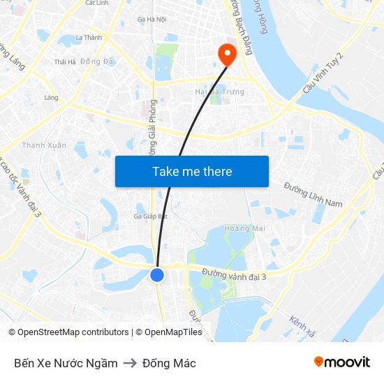 Bến Xe Nước Ngầm to Đống Mác map