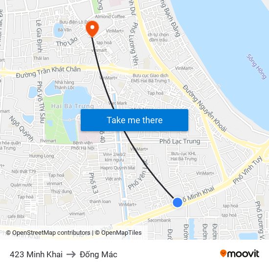 423 Minh Khai to Đống Mác map