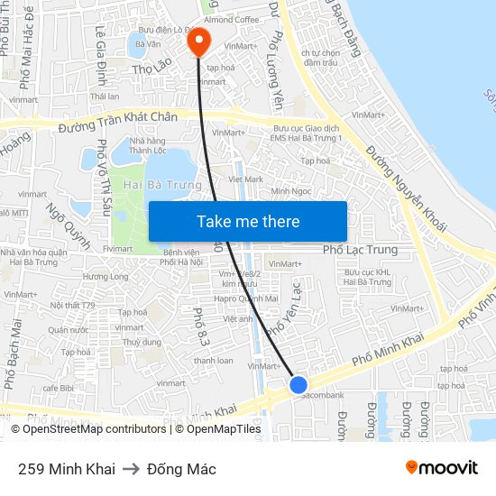 259 Minh Khai to Đống Mác map