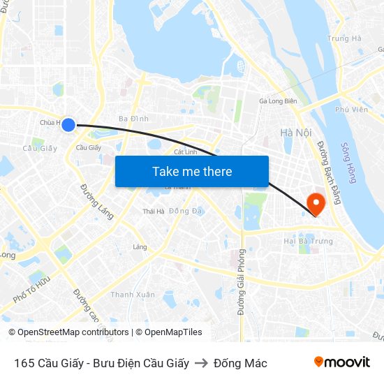 165 Cầu Giấy - Bưu Điện Cầu Giấy to Đống Mác map