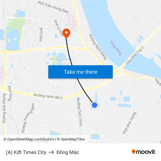 (A) Kđt Times City to Đống Mác map