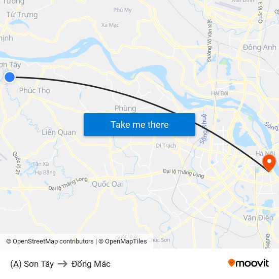 (A) Sơn Tây to Đống Mác map