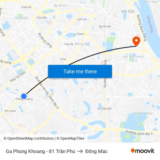 Ga Phùng Khoang - 81 Trần Phú to Đống Mác map