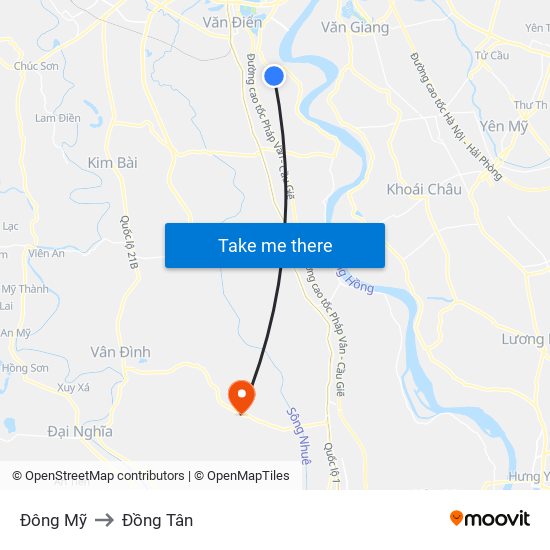 Đông Mỹ to Đồng Tân map