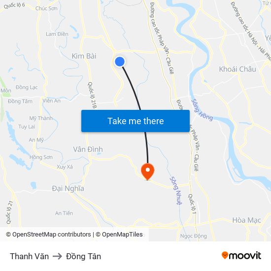 Thanh Văn to Đồng Tân map