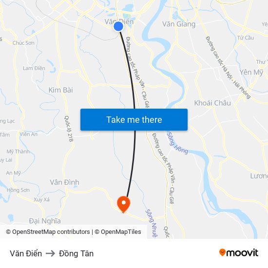 Văn Điển to Đồng Tân map