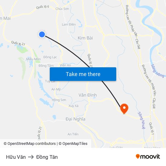 Hữu Văn to Đồng Tân map