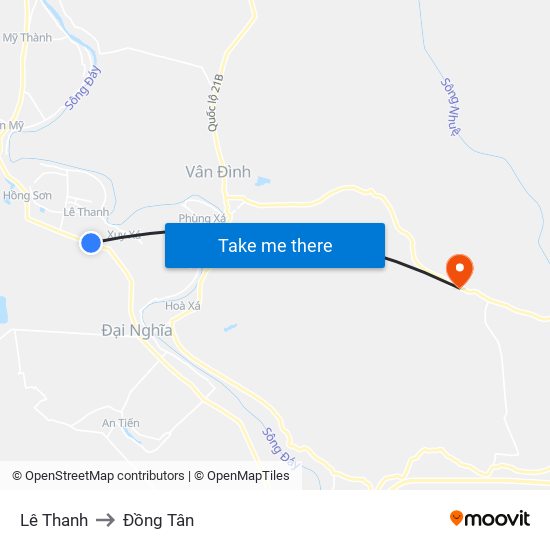 Lê Thanh to Đồng Tân map