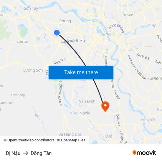 Dị Nậu to Đồng Tân map