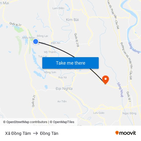 Xã Đồng Tâm to Đồng Tân map