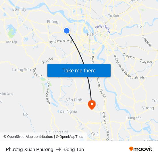 Phường Xuân Phương to Đồng Tân map