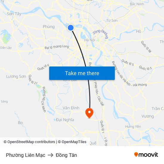 Phường Liên Mạc to Đồng Tân map