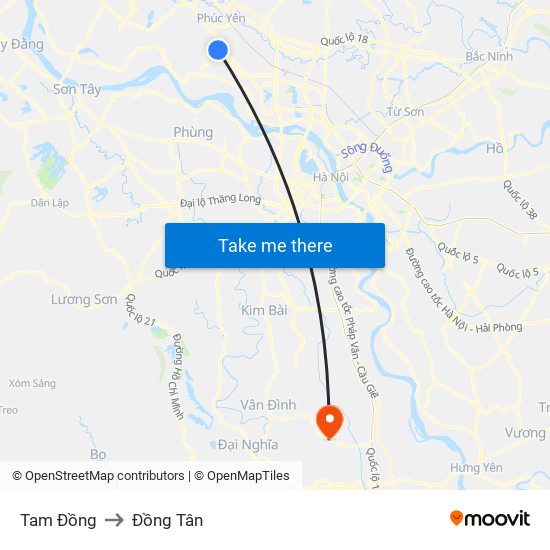 Tam Đồng to Đồng Tân map