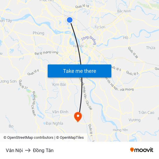 Vân Nội to Đồng Tân map