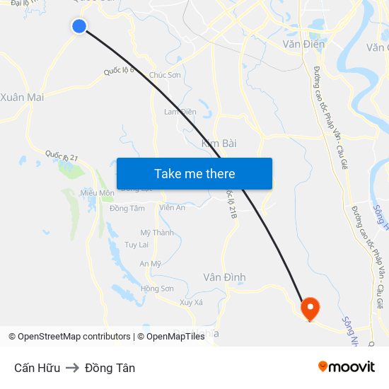 Cấn Hữu to Đồng Tân map