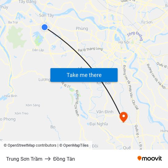 Trung Sơn Trầm to Đồng Tân map