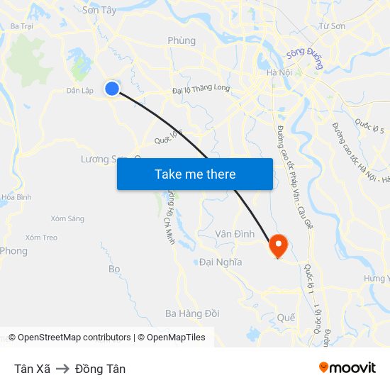 Tân Xã to Đồng Tân map