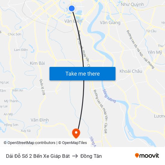 Dải Đỗ Số 2 Bến Xe Giáp Bát to Đồng Tân map