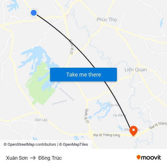 Xuân Sơn to Đồng Trúc map