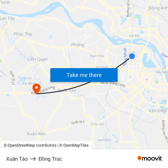 Xuân Tảo to Đồng Trúc map