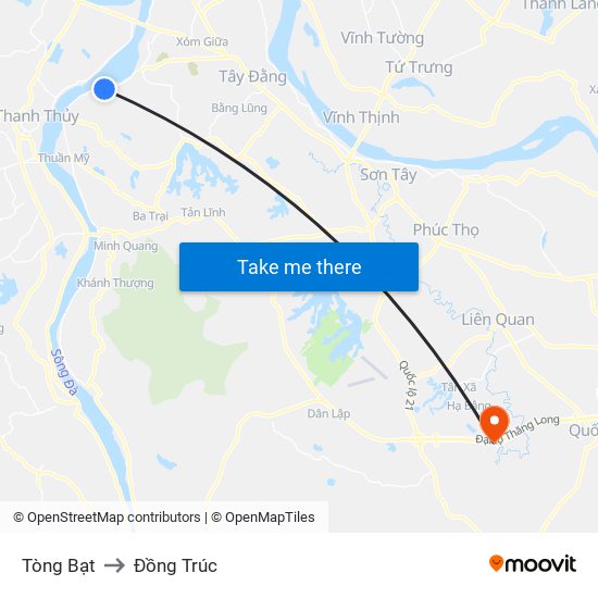 Tòng Bạt to Đồng Trúc map