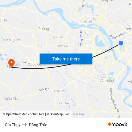 Gia Thụy to Đồng Trúc map