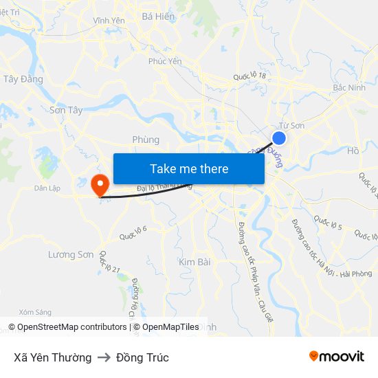 Xã Yên Thường to Đồng Trúc map