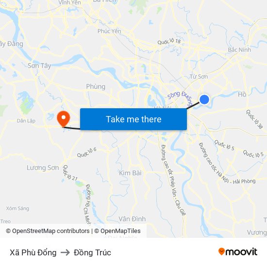 Xã Phù Đổng to Đồng Trúc map