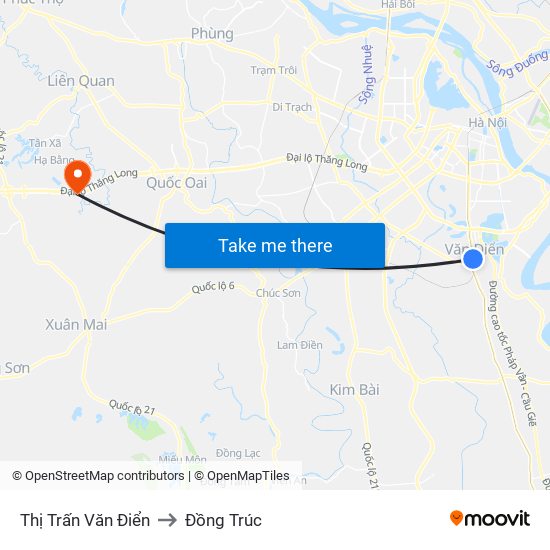 Thị Trấn Văn Điển to Đồng Trúc map