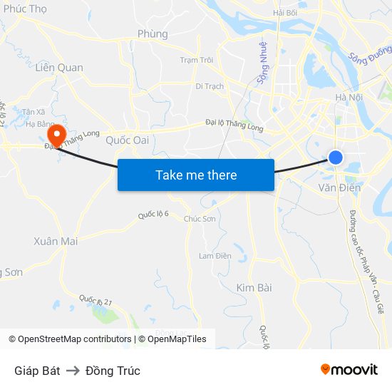 Giáp Bát to Đồng Trúc map