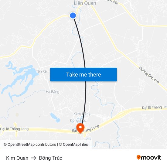 Kim Quan to Đồng Trúc map