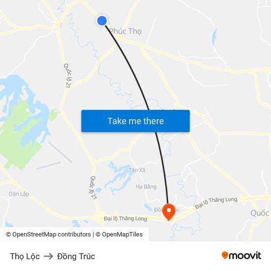 Thọ Lộc to Đồng Trúc map