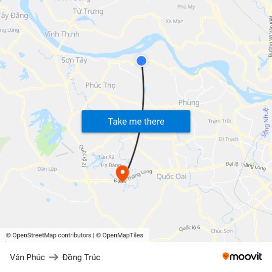 Vân Phúc to Đồng Trúc map