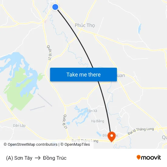 (A) Sơn Tây to Đồng Trúc map