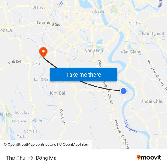 Thư Phú to Đồng Mai map