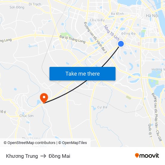 Khương Trung to Đồng Mai map