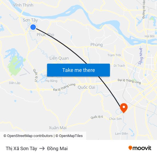 Thị Xã Sơn Tây to Đồng Mai map